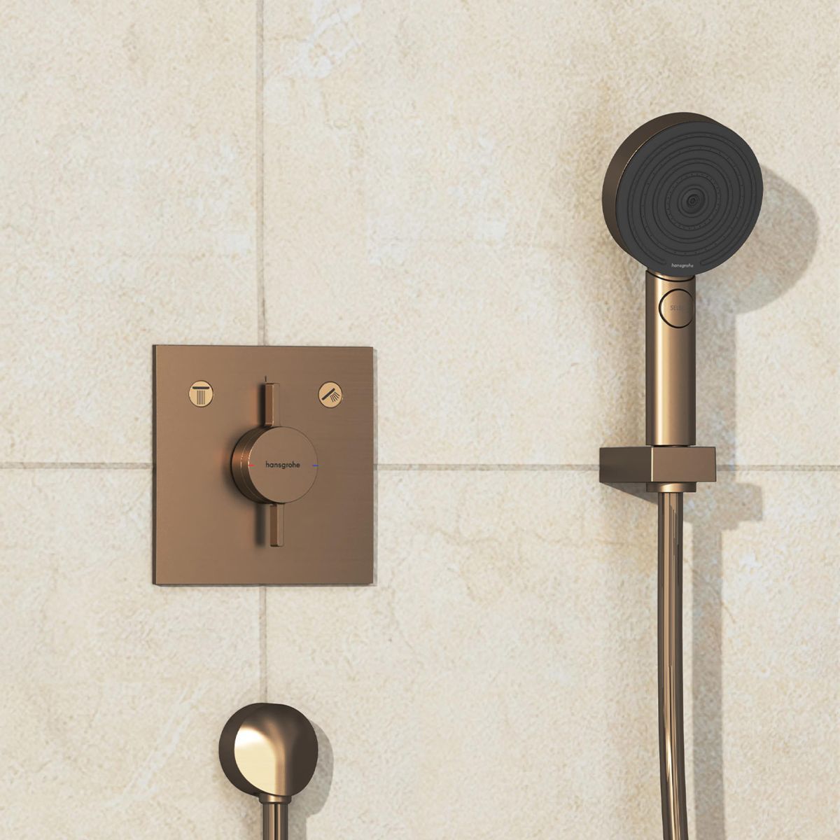 Set de finition pour mitigeur mécanique encastré Hansgrohe DuoTurn E avec 2 fonctions en bronze brossé — vue 2