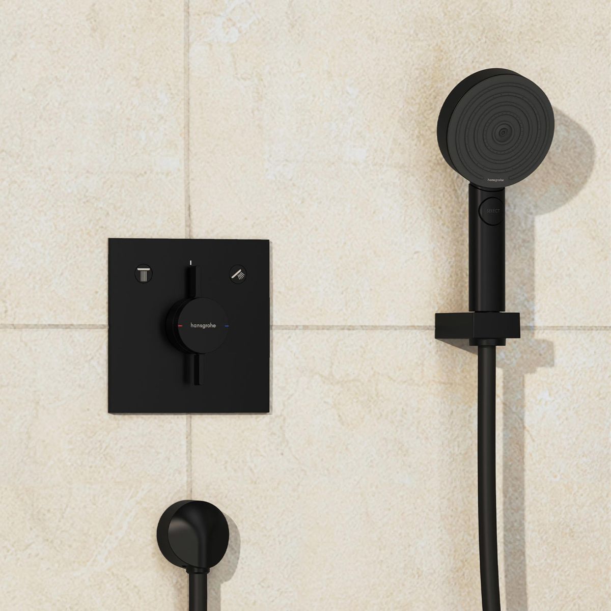 Set de finition pour mitigeur mécanique encastré Hansgrohe DuoTurn E avec 2 fonctions en noir mat — vue 2