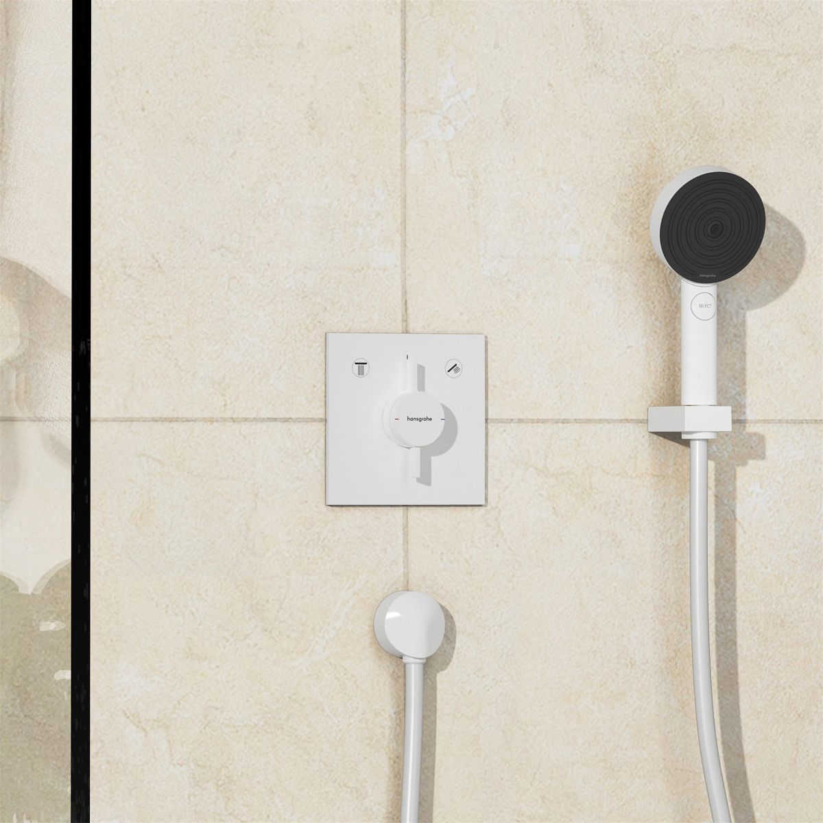 Set de finition pour mitigeur mécanique encastré Hansgrohe DuoTurn E avec 2 fonctions en blanc mat — vue 2