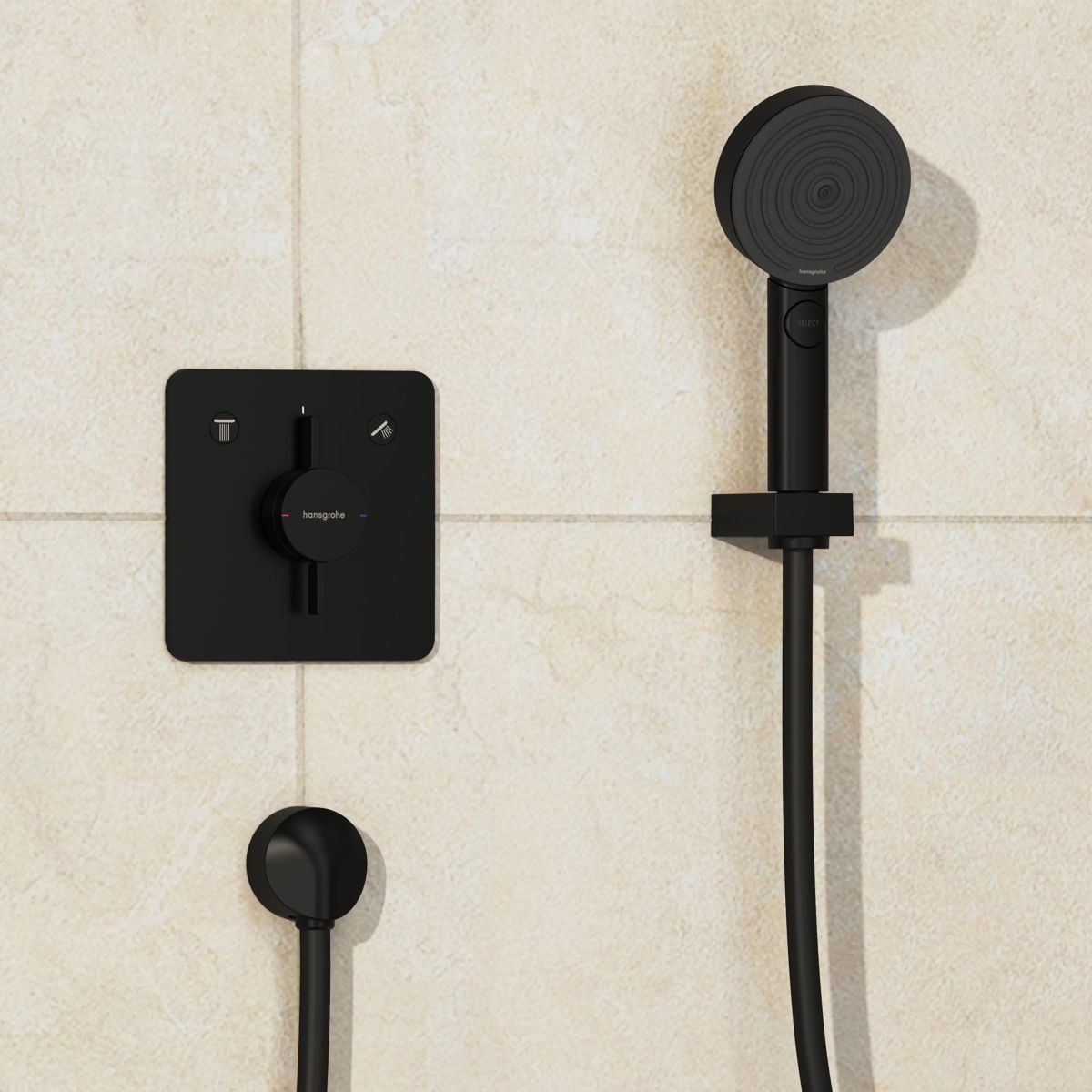 Set de finition pour mitigeur mécanique encastré Hansgrohe DuoTurn Q avec 2 fonctions en noir mat — vue 3