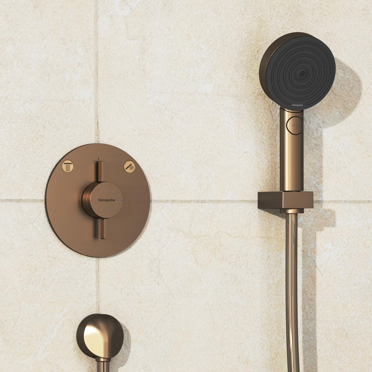 Set de finition pour mitigeur mécanique encastré Hansgrohe DuoTurn S avec 2 fonctions en bronze brossé — vue 2