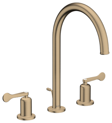 AXOR Archivio 190 3-Hole Basin Mixer with Pull Rod and Waste Set, Brushed Bronze Lever Handles