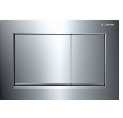 Plaque de déclenchement Geberit Omega20 square pour rinçage double touche / chromé brillant - bandes design : chromé