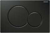 Plaque de commande double chasse d'eau ronde Geberit Sigma01, gris foncé ou noir, design moderne et élégant, deux boutons.