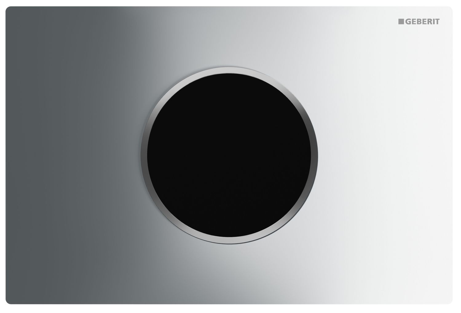 Plaque de commande électronique infrarouge Geberit Sigma10, chrome brillant, 12 cm, pour réservoir encastré, design élégant.