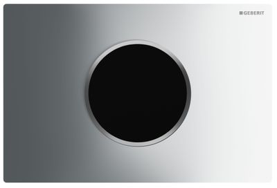 Plaque de commande électronique infrarouge Geberit Sigma10, chrome brillant, 12 cm, pour réservoir encastré, design élégant.