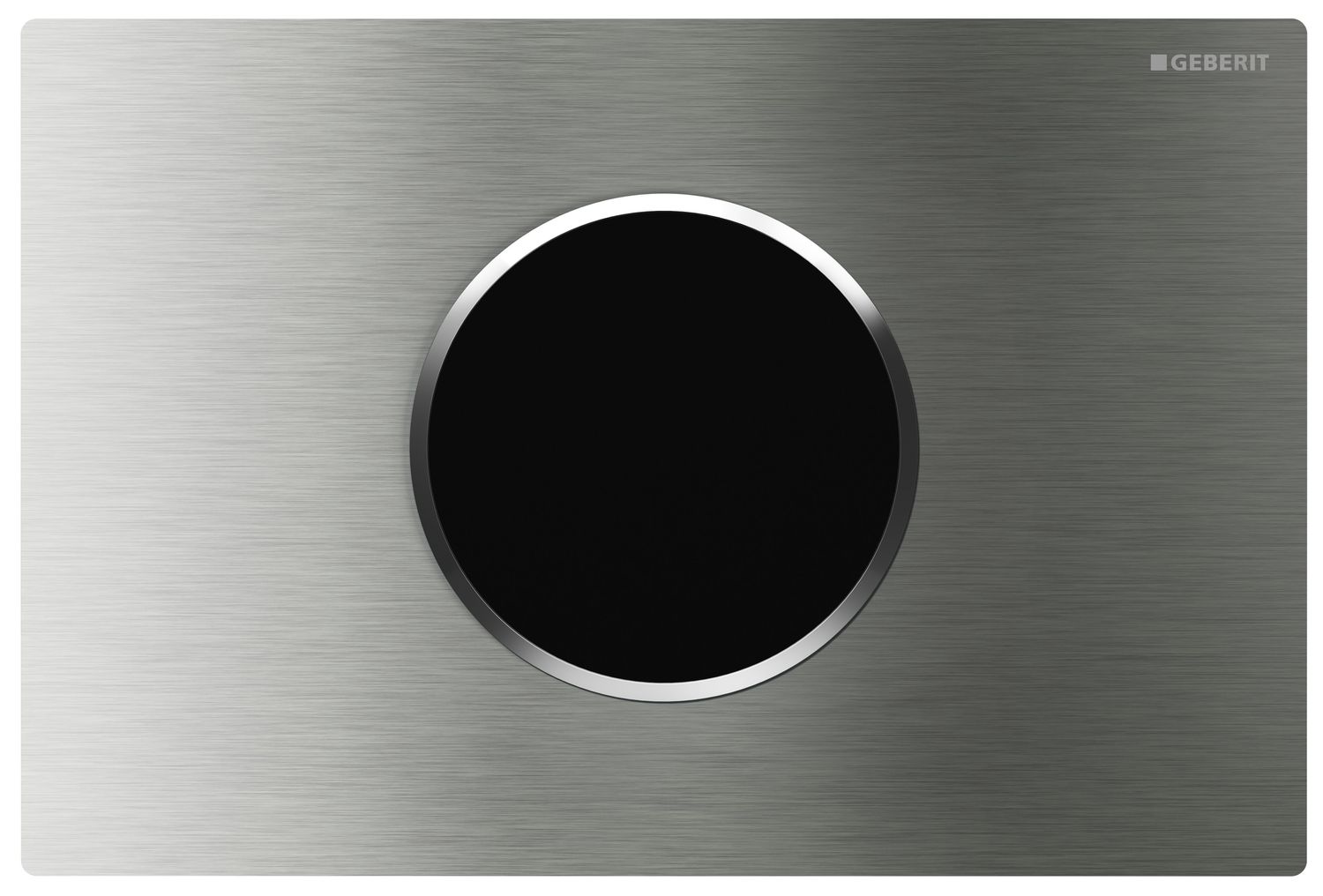Plaque de commande électronique infrarouge Geberit Sigma10 en acier inoxydable brossé, 12 cm, bouton à double capteur tactile.