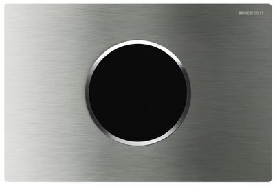 Plaque de commande électronique infrarouge Geberit Sigma10 en acier inoxydable brossé, 12 cm, bouton à double capteur tactile.