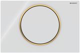 Geberit Sigma10 plaque de déclenchement blanc avec anneau design doré brillant.