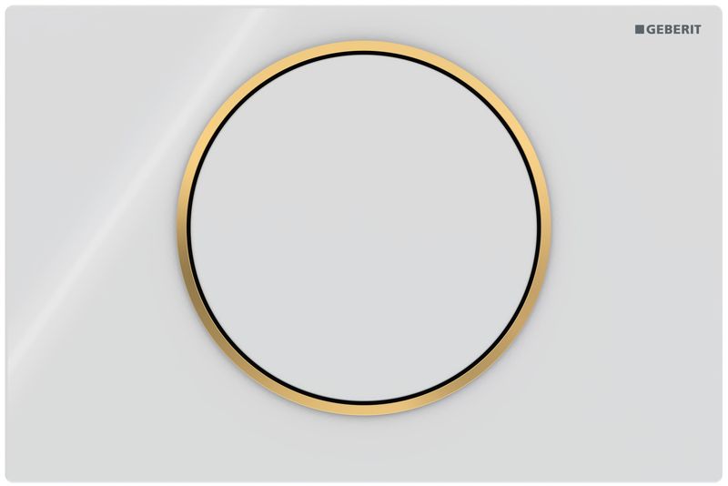 Plaque de déclenchement Geberit Sigma10 / Blanc - anneau design : doré brillant