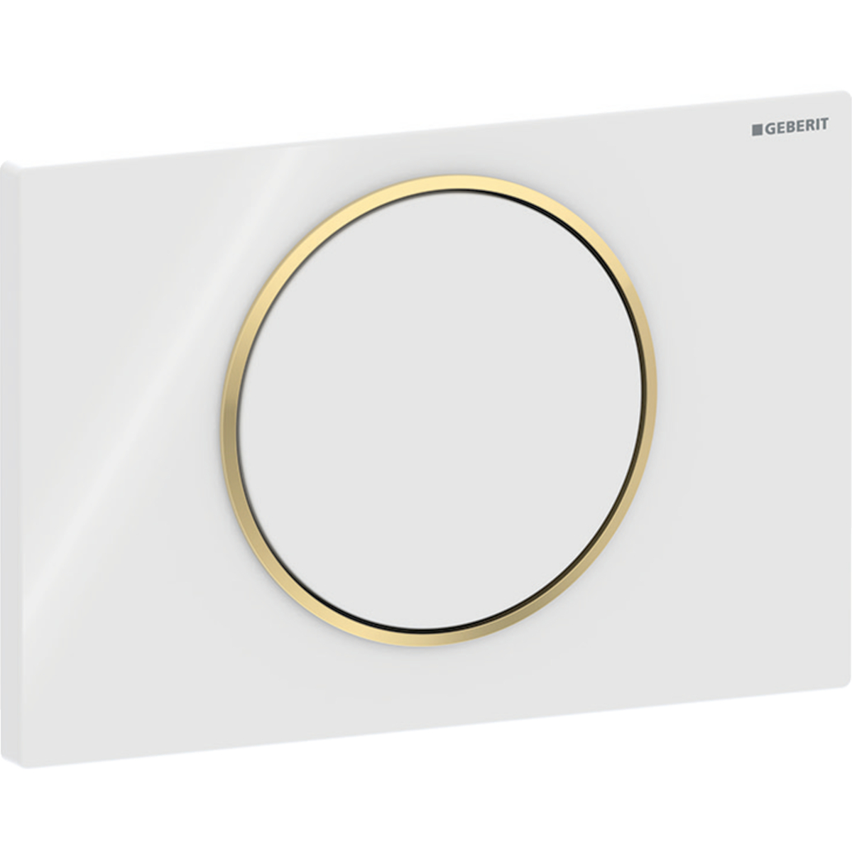 Plaque de déclenchement Geberit Sigma10 / Blanc - anneau design : doré brillant - vue 2