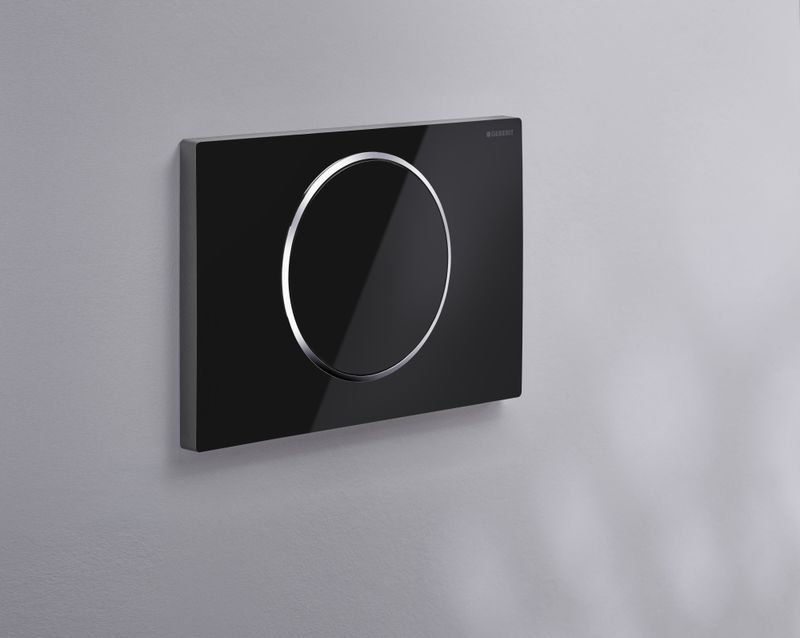 Plaque de déclenchement Geberit Sigma10 / Noir - anneau design : chromé brillant