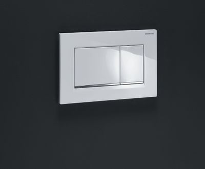 Geberit Sigma20 Square Flush Plate / White - Design Strips: Chrome Glossy Geberit Sigma20 Square Flush Plate / White - Design Strips: Chrome Glossy