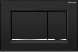 Plaque de finition carrée noire Geberit Sigma20 avec accents chromés et design élégant.