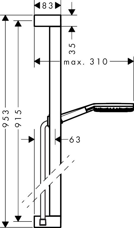 Barre de douche Hansgrohe avec douchette à main Raindance Alive Select S 125 EcoSmart 3 jets et flexible Designflex Unica E Puro 90 cm en noir chromé brossé — vue 2