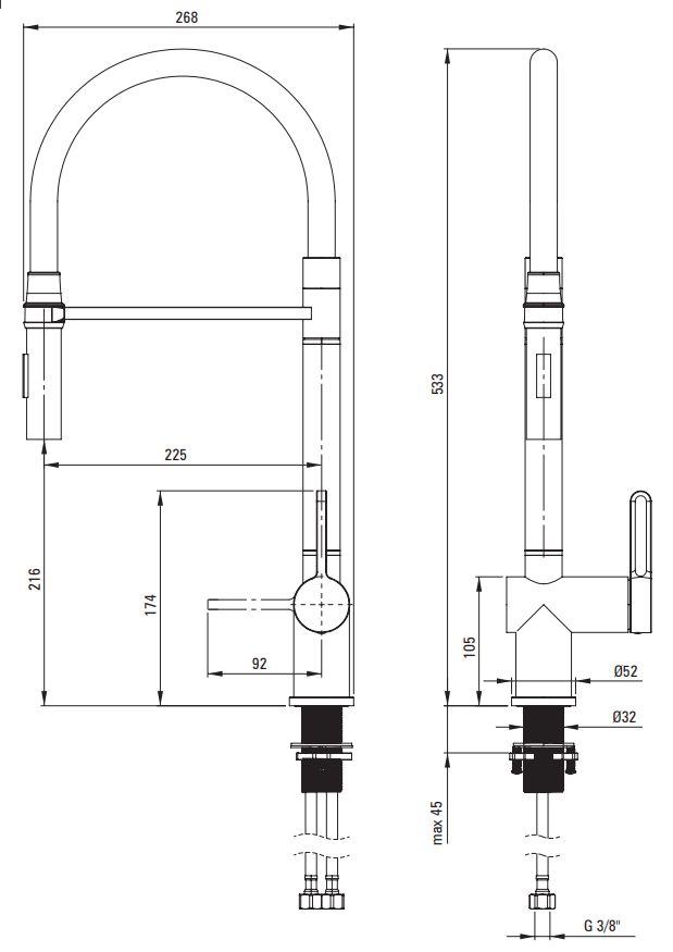 Mitigeur de cuisine Deante Magnetic avec douchette extractible en chromé / noir mat 2 jets — vue 4