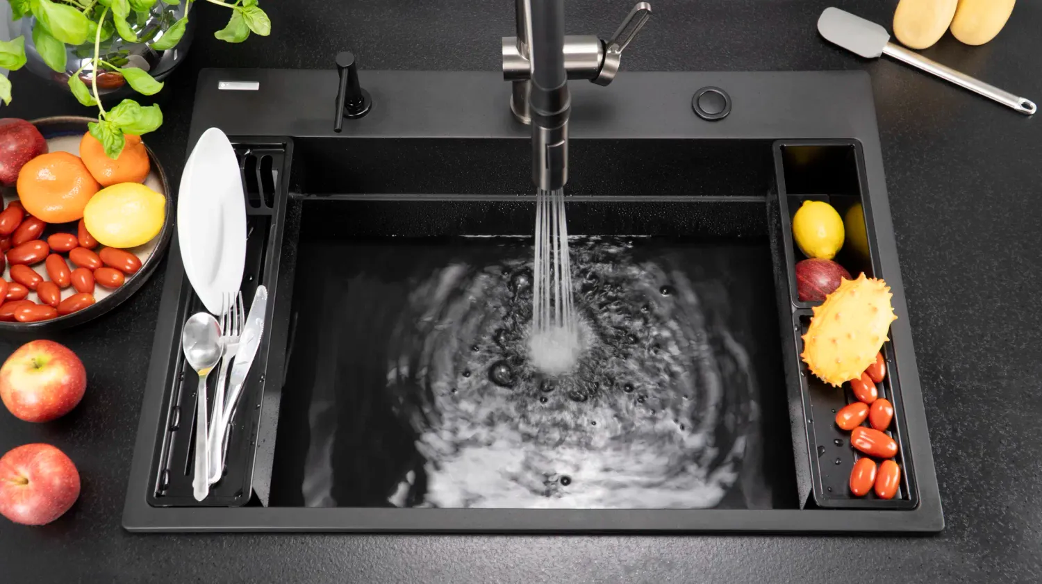 Mitigeur de cuisine Deante Magnetic avec douchette extractible en titane / noir mat 2 jets — vue 4
