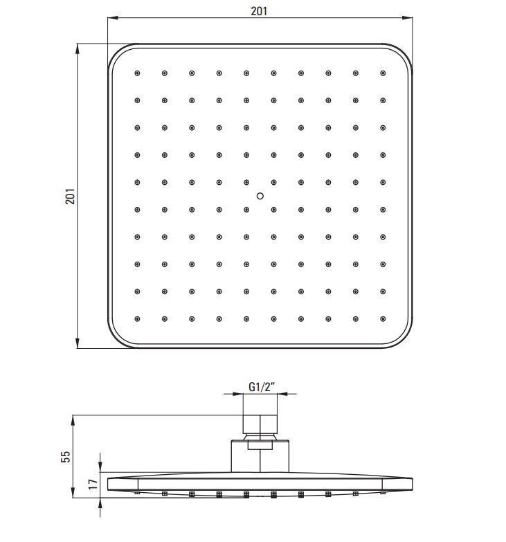 Deante Square Shower Head for Boro Shower Column in Matte Black