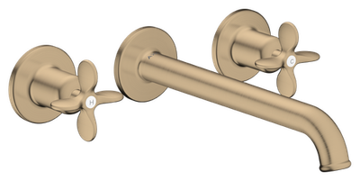 AXOR Archivio 3-Hole Wall-Mounted Basin Mixer 220 mm with Brushed Bronze Cross Handles