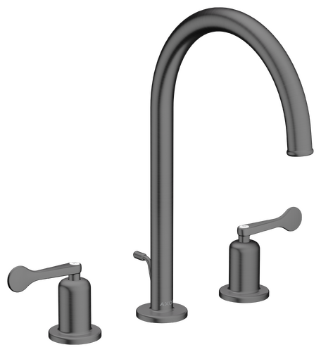 AXOR Archivio 190 3-Hole Basin Mixer with Pull Rod and Waste Set, Lever Handles in Brushed Black Chrome