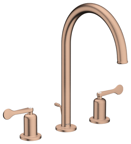 AXOR Archivio 190 3-Hole Basin Mixer with Pull Rod and Waste, Brushed Red Gold Lever Handles