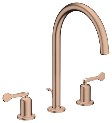 AXOR Archivio 190 3-Hole Basin Mixer with Pull Rod and Waste, Brushed Red Gold Lever Handles