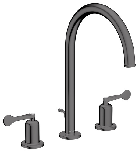 AXOR Archivio 190 3-Hole Basin Mixer with Pull Rod and Waste, Polished Black Chrome Lever Handles