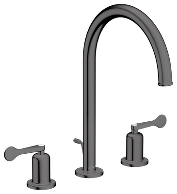 AXOR Archivio 190 3-Hole Basin Mixer with Pull Rod and Waste, Polished Black Chrome Lever Handles