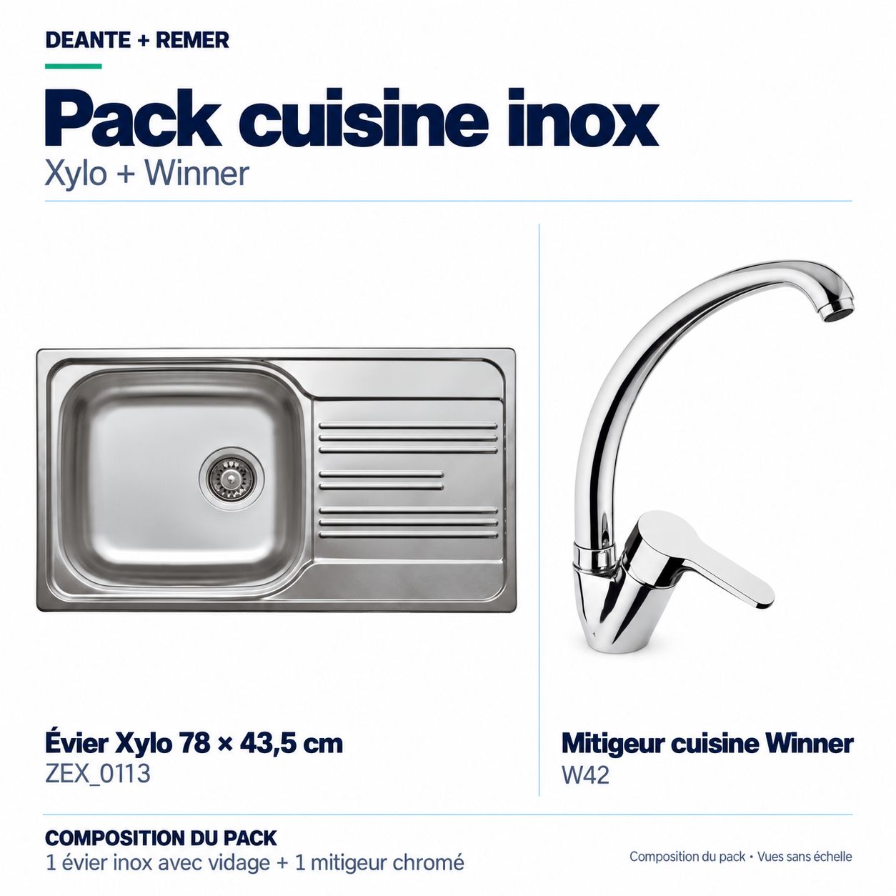 Deante / Remer Stainless Steel Kitchen Pack