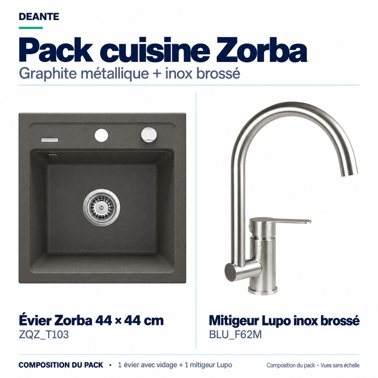 Deante Zorba Metallic Gray Kitchen Pack