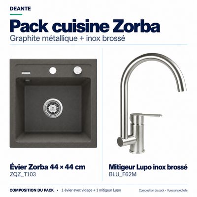 PACK 41: évier de cuisine Deante Zorba graphite métallique et mitigeur de cuisine