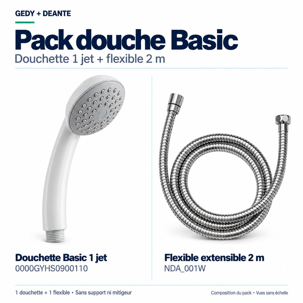 PACK: Basic Hand Shower Gedy and Deante Extendable Shower Hose