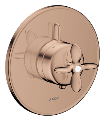 AXOR Archivio Trim Set for Concealed Thermostatic Shower Mixer, Polished Red Gold Cross Handle