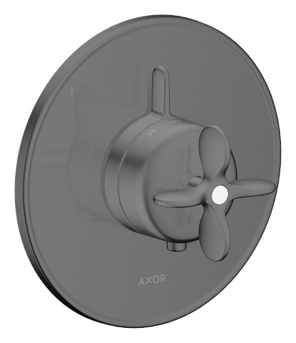 AXOR Archivio Trim Set for Concealed Thermostatic Shower Mixer, Cross Handle in Brushed Black Chrome