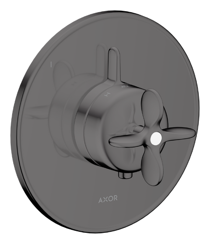 Trim set for AXOR Archivio concealed thermostatic shower mixer, cross handle in polished black chrome