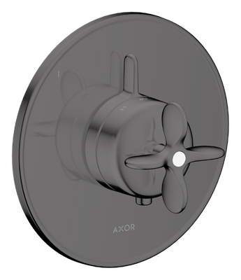 Trim set for AXOR Archivio concealed thermostatic shower mixer, cross handle in polished black chrome
