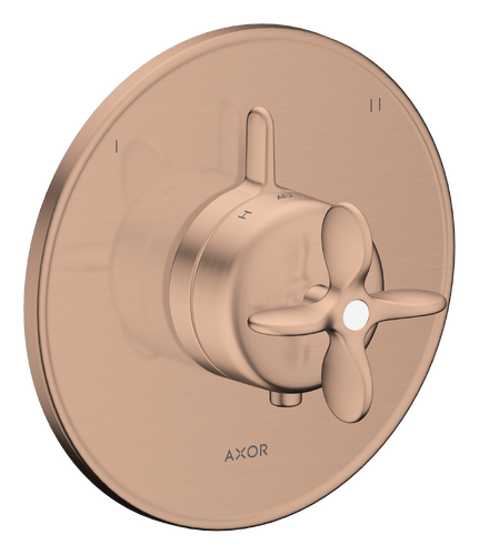 Trim set for AXOR Archivio thermostatic bath/shower mixer, brushed red gold cross handle