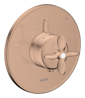 Trim set for AXOR Archivio thermostatic bath/shower mixer, brushed red gold cross handle