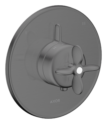 Trim set for AXOR Archivio thermostatic bath/shower mixer, cross handle in brushed black chrome