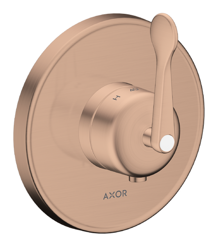 Trim set for AXOR Archivio concealed thermostatic shower mixer with brushed red gold lever handle