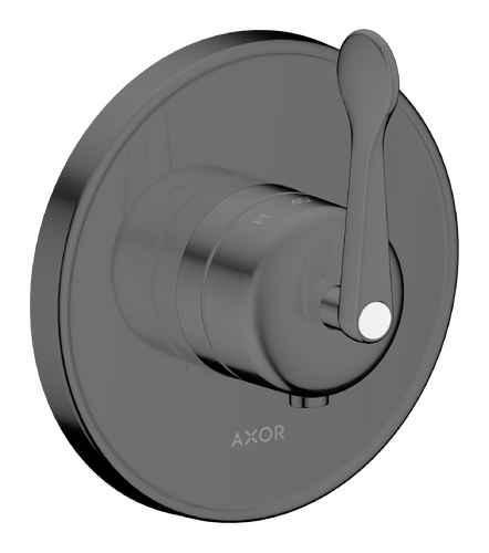 Trim set for AXOR Archivio concealed thermostatic shower mixer with lever handle in polished black chrome