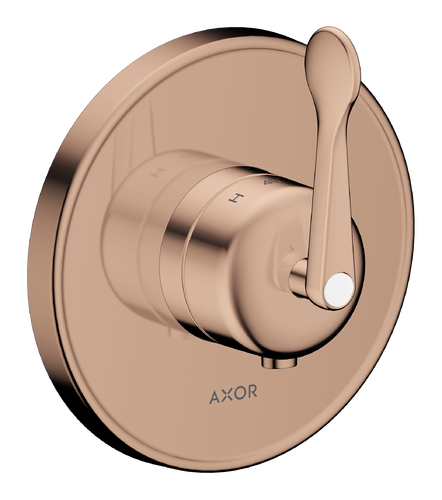 Trim set for AXOR Archivio concealed thermostatic shower mixer with polished red gold lever handle
