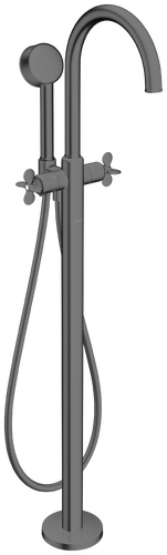 AXOR Archivio Floor-Standing Bath/Shower Mixer, Cross Handles in Brushed Black Chrome