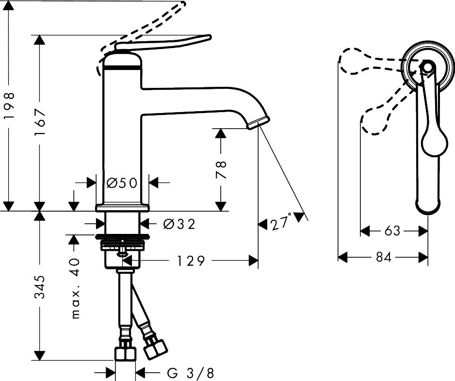 AXOR Archivio 90 CoolStart Basin Mixer with Lever Handle and Free-Flow Drain in Brushed Bronze