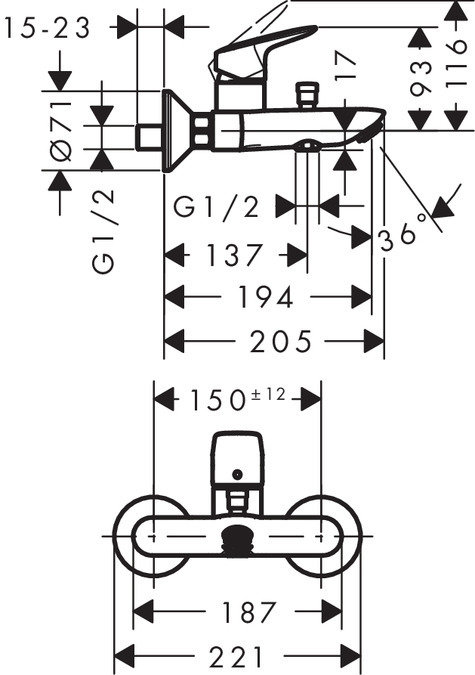 Mitigeur de bain / douche Hansgrohe Logis — vue 3