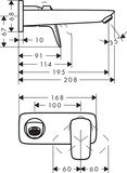 Logis Mitigeur de lavabo encastré mural, Bec 195mm, bonde à écoulement libre