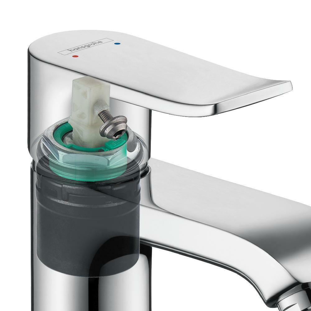 Mitigeur de lavabo Hansgrohe Metris 110  CoolStart en laiton chromé avec tirette et vidage - vue 4