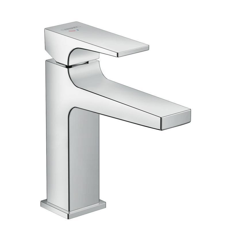 Mitigeur de lavabo Hansgrohe Metropol 110 CoolStart en laiton chromé avec poignée manette et bonde push-open — vue 3