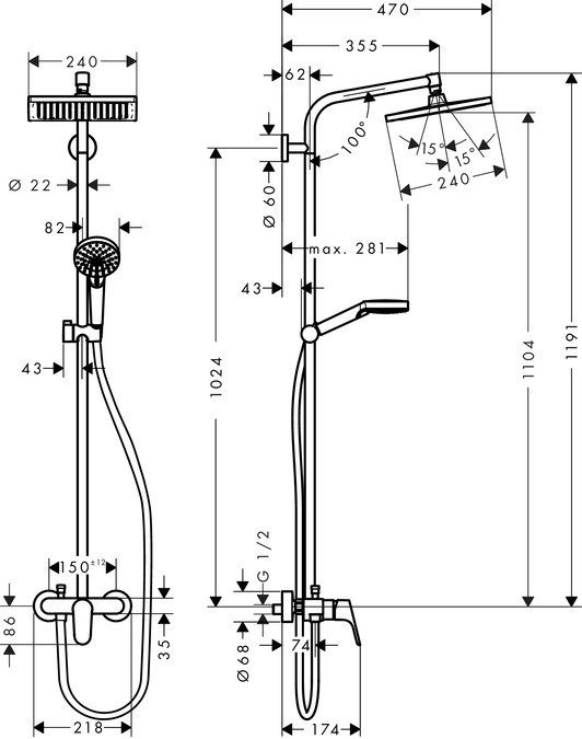 Colonne de douche Showerpipe Hansgrohe Crometta E avec mitigeur mécanique chromé - Garantie 5 ans — vue 3