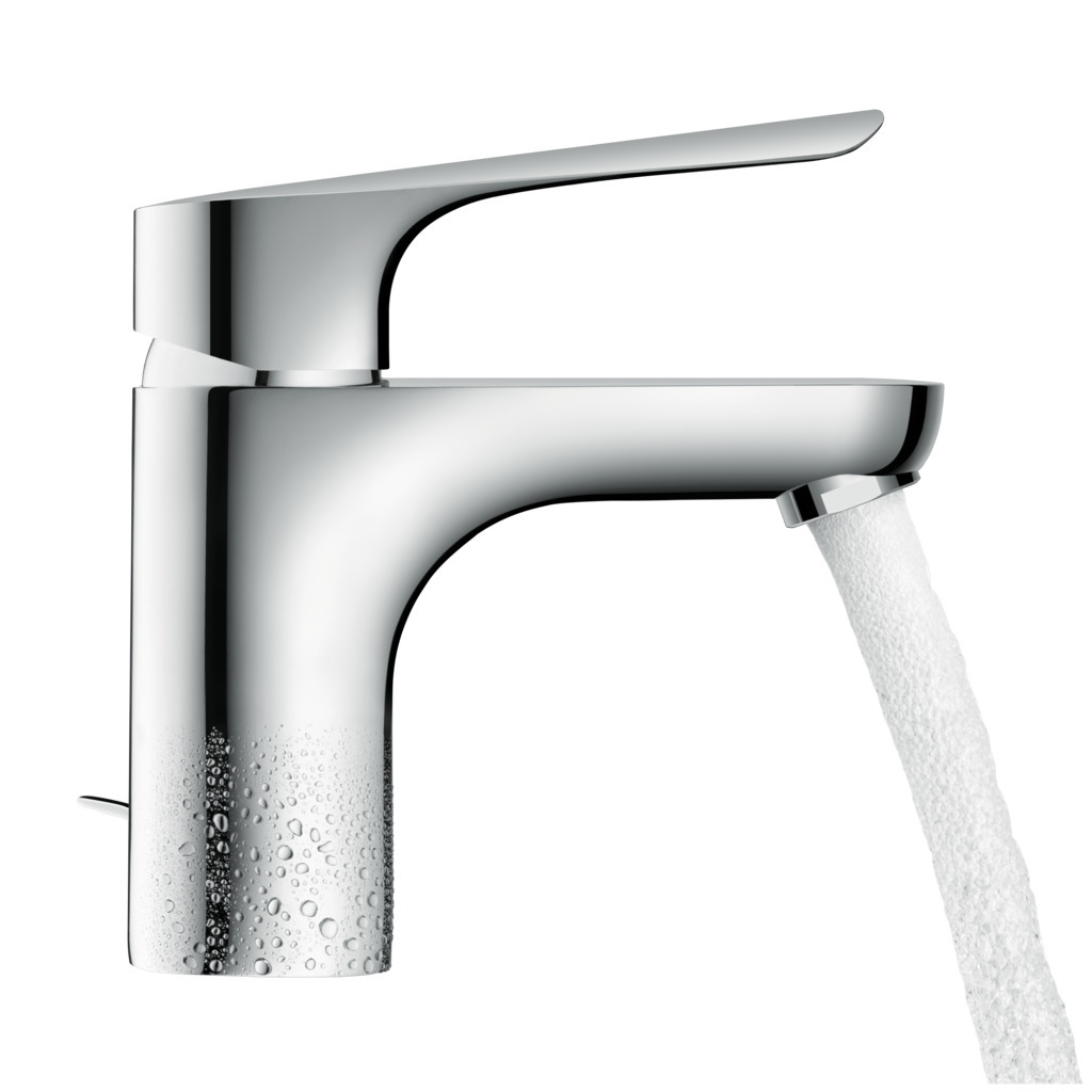Mitigeur de lavabo Hansgrohe Logis E 100 CoolStart en laiton chromé avec tirette et vidage - vue 3